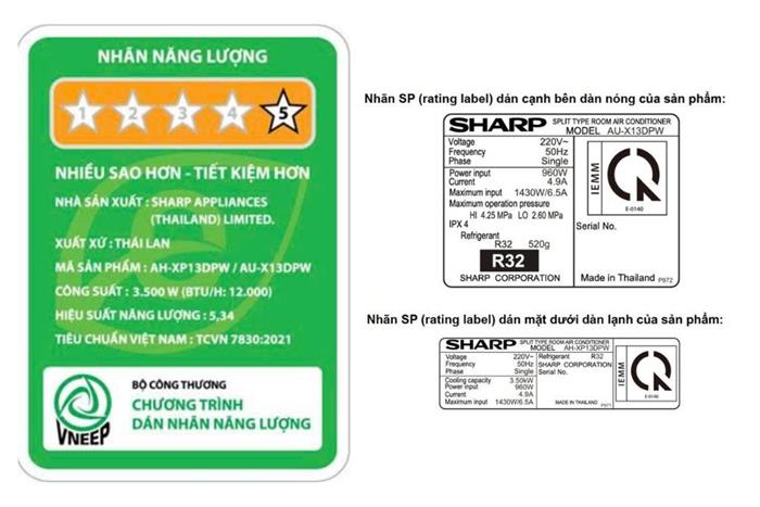 Máy lạnh Sharp Inverter 1.5 HP AH-XP13DPW Màu Trắng