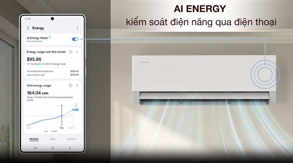 Máy lạnh Samsung Wind-Free Inverter 1 HP AR80H10DAAWNSV - Công nghệ tiết kiệm điện