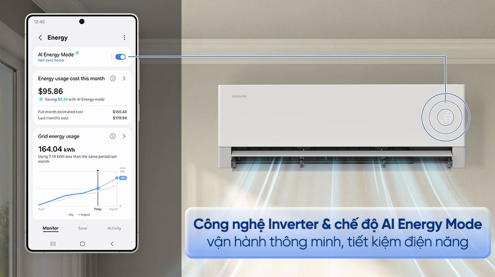 Máy lạnh Samsung Wind-Free Inverter 1 HP AR70H10D1BWNSV - Công nghệ tiết kiệm điện