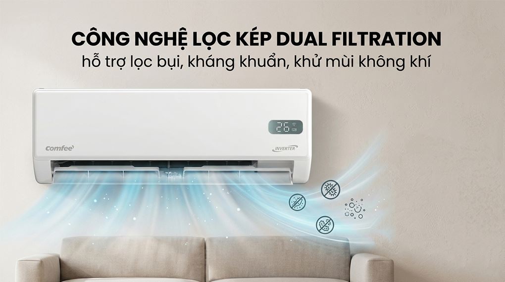 Máy lạnh Comfee Inverter 2 HP CFS-18VGX - Công nghệ lọc kép Dual Filtration Máy lạnh Comfee Inverter 2 HP CFS-18VGX - Công nghệ lọc kép Dual Filtration