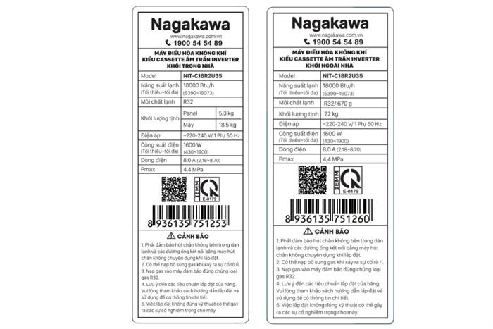Máy lạnh âm trần Nagakawa Inverter 2 HP NIT-C18R2U35