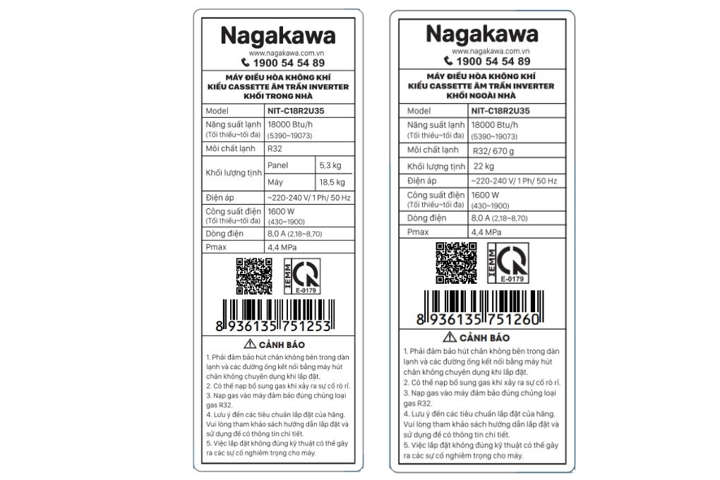 Điều hòa âm trần Nagakawa Inverter 18000 BTU NIT-C18R2U35