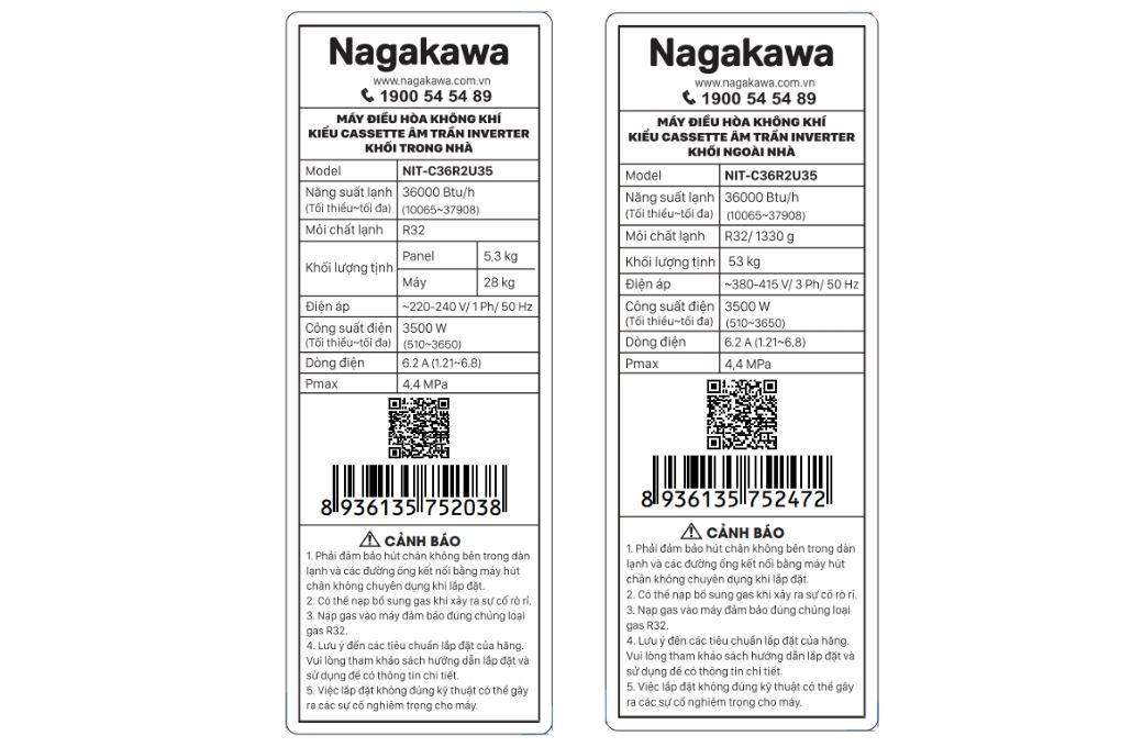 Điều hòa âm trần Nagakawa Inverter 4 HP NIT-C36R2U35 (3 pha)