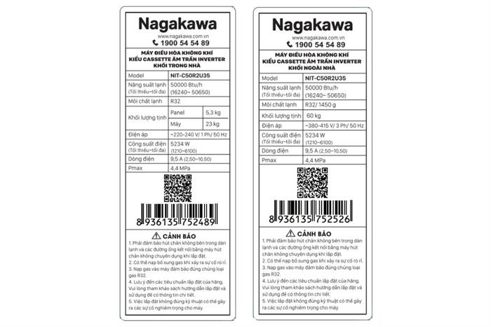 Máy lạnh âm trần Nagakawa Inverter 5.5 HP NIT-C50R2U35