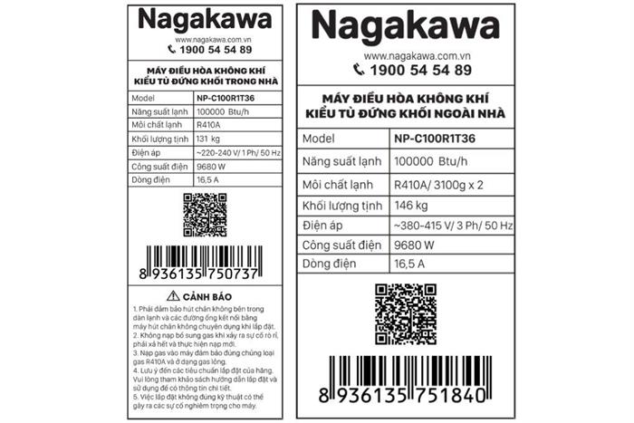 Điều hòa tủ đứng Nagakawa 1100000 BTU NP-C100R1T36 (3 pha) Màu Trắng