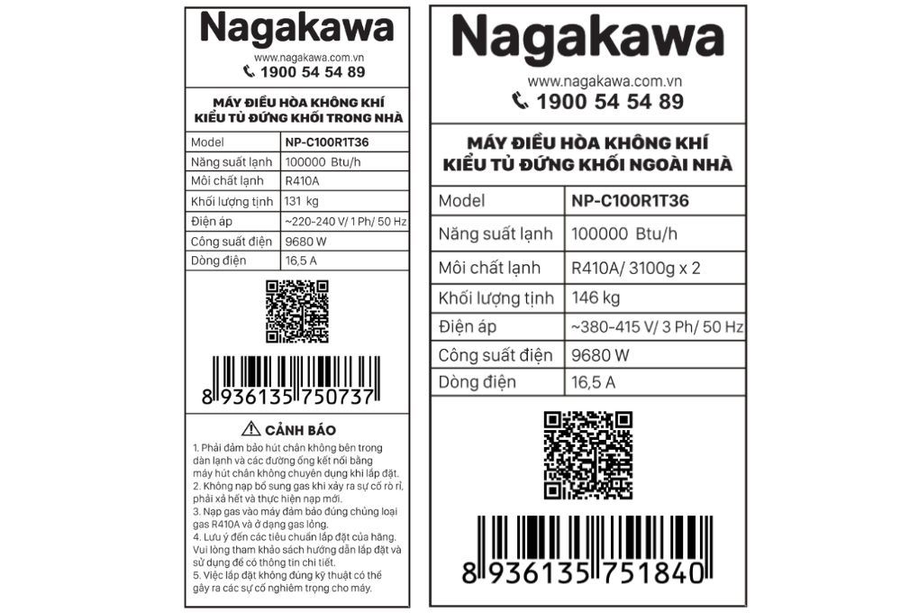 Điều hòa tủ đứng Nagakawa 1100000 BTU NP-C100R1T36 (3 pha) Màu Trắng