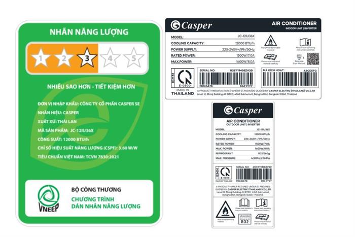 Máy lạnh Casper Inverter 1.5 HP JC-12IU36X Màu Trắng