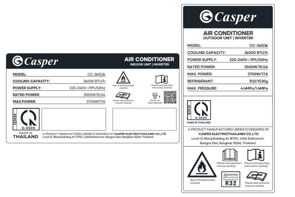 Máy lạnh âm trần Casper Inverter 4 HP CC-36IS36 Màu Trắng