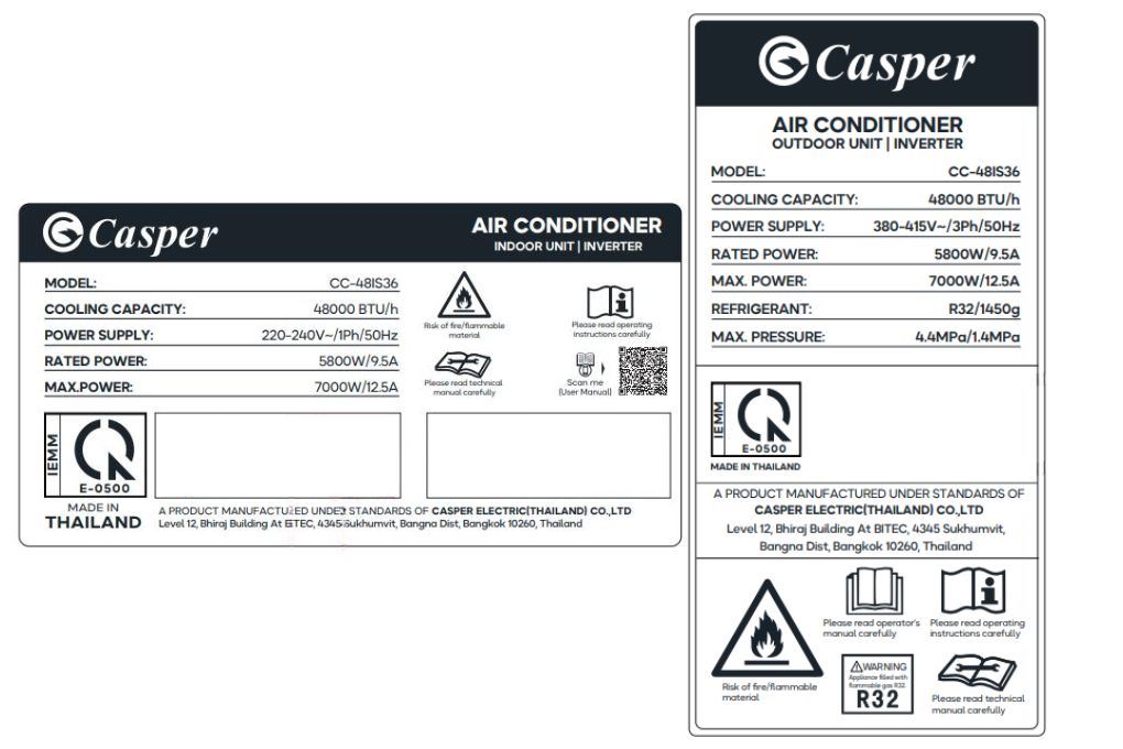 Máy lạnh âm trần Casper Inverter 5 HP CC-48IS36 (3 pha) Màu Trắng