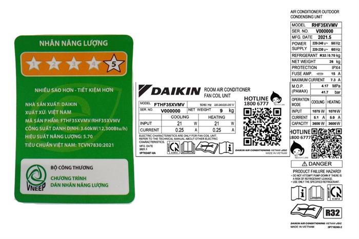 Máy lạnh 2 chiều Daikin Inverter 1.5 HP FTHF35XVMV Màu Trắng