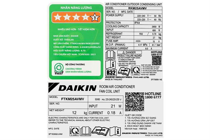 Máy lạnh Daikin Inverter 1 HP FTKM25AVMV Màu Trắng