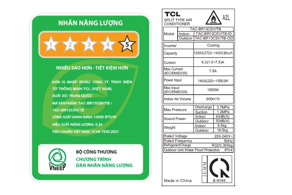 Máy lạnh TCL Inverter 1.5 HP TAC-BR13CSV/TB Màu Trắng