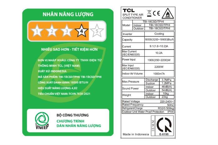 Máy lạnh TCL Inverter 2 HP TBI-18CSD/TPHI Màu Trắng