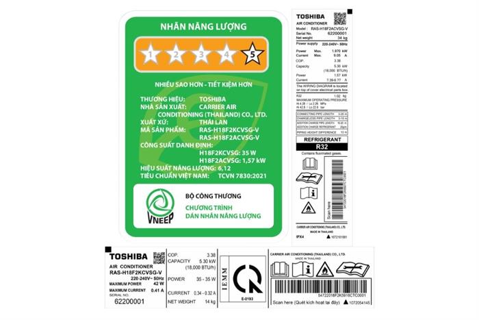 Máy lạnh Toshiba Inverter 2 HP RAS-H18F2KCVSG-V Màu Trắng