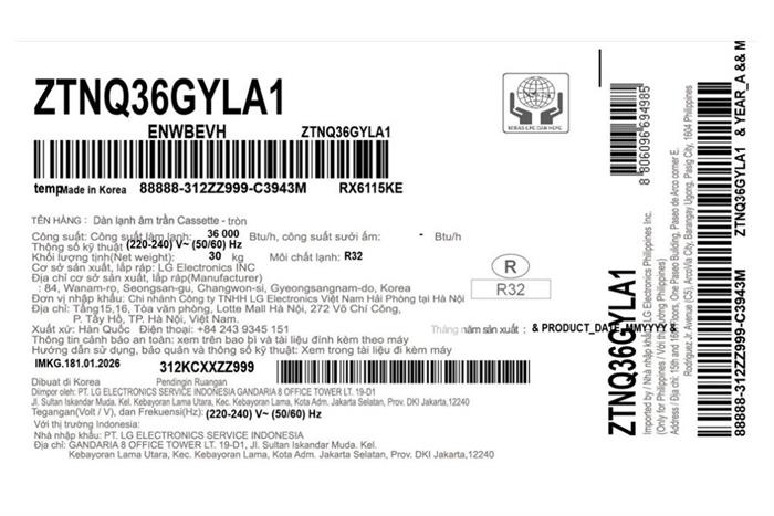 Máy lạnh âm trần LG Inverter 4 HP ZTNQ36GYLA1 Màu Trắng
