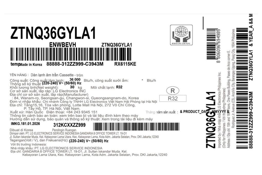 Máy lạnh âm trần LG Inverter 4 HP ZTNQ36GYLA1 (3 Pha) Màu Trắng