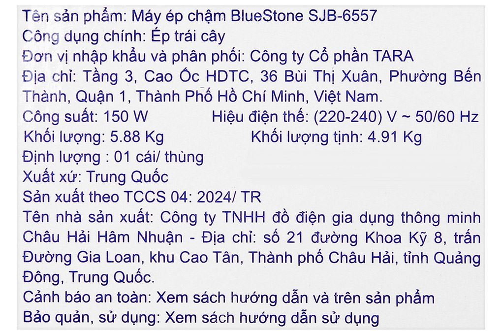 Máy ép chậm BlueStone SJB-6557 Màu Bạc Inox