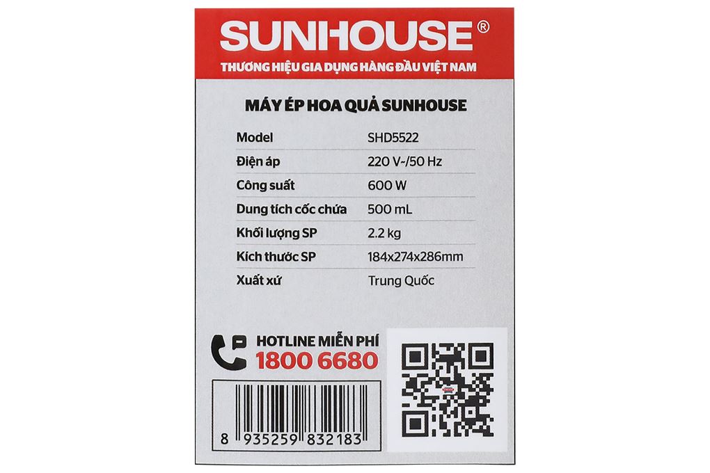 Máy ép trái cây Sunhouse SHD5522 Màu Trắng - Đen