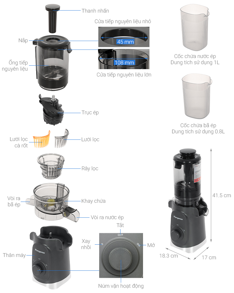 Máy ép chậm Kangaroo KGSJ15M1G