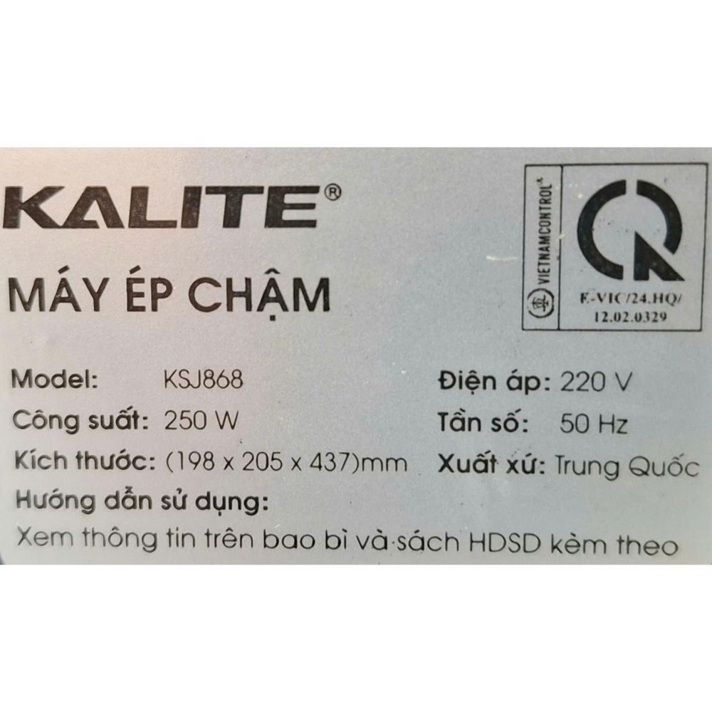 Máy ép chậm Kalite KSJ868 Màu Đen - Xám