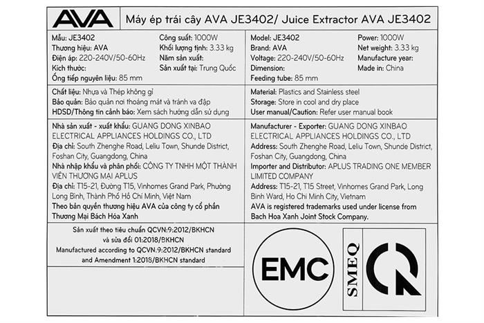 Máy ép trái cây AVA JE3402 Màu Đen