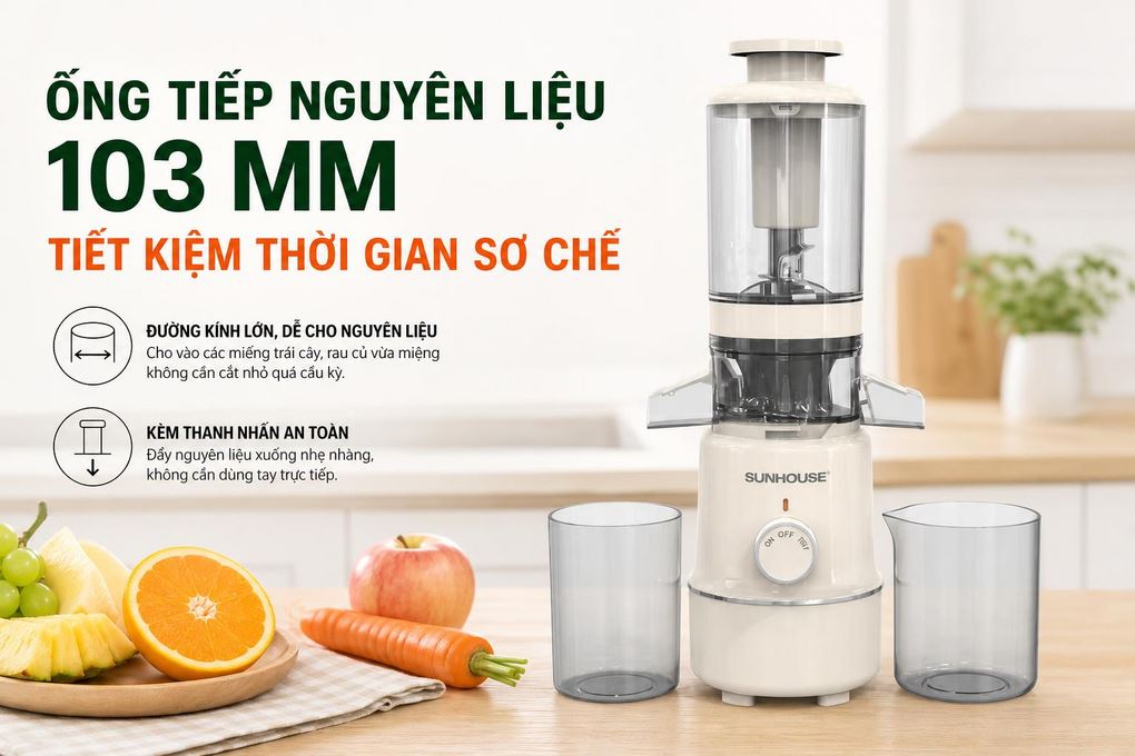 Máy ép chậm Sunhouse SHD5515 Màu Trắng - Kem