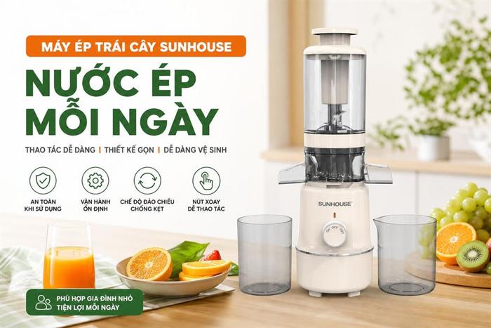 Máy ép chậm Sunhouse SHD5515 Màu Trắng - Kem