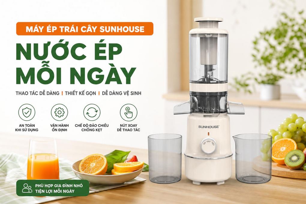 Máy ép chậm Sunhouse SHD5515 Màu Trắng - Kem