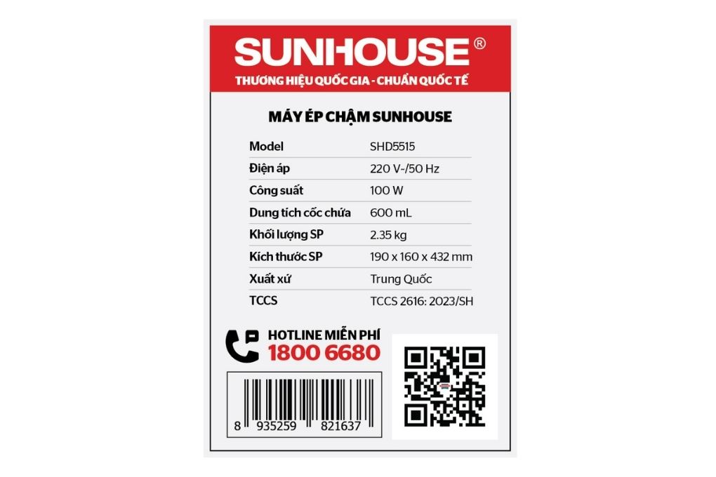 Máy ép chậm Sunhouse SHD5515 Màu Trắng - Kem