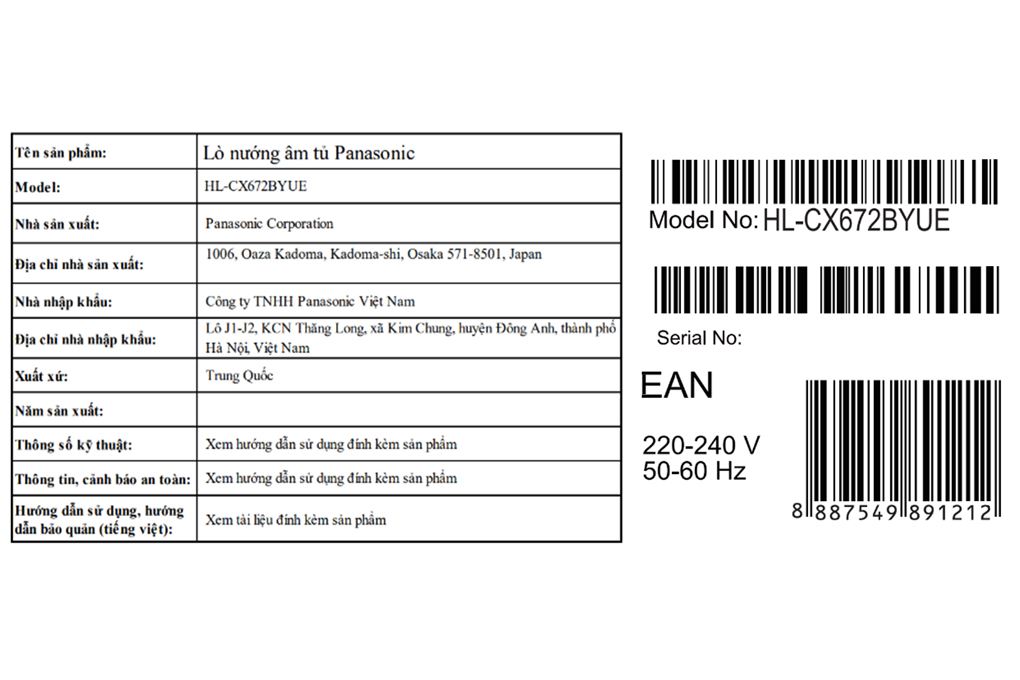 Lò nướng âm Panasonic HL-CX672BYUE 78 lít Màu Đen
