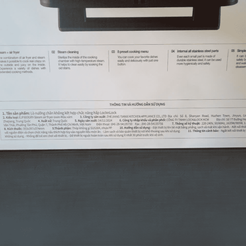 Lò nướng có hấp Lock&Lock EJF693GRY 12,5 lít Màu Xám