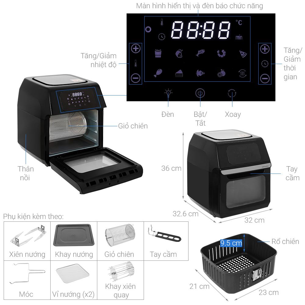 Lò nướng Lock&Lock EJF696BLK 12 lít Màu Đen