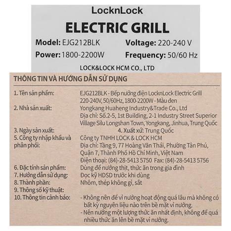 Bếp nướng điện Lock&Lock EJG212BLK Màu Đen