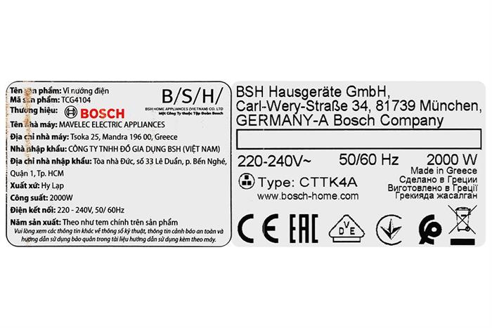 Bếp nướng điện Bosch TCG4104 Màu Đỏ