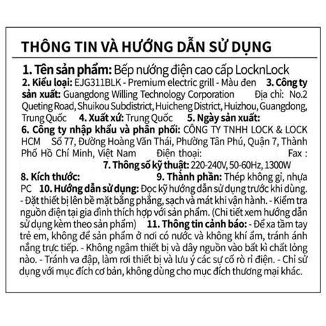Bếp nướng điện Lock&Lock EJG311BLK Màu Đen