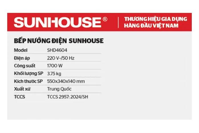 Bếp nướng điện Sunhouse SHD4604 Màu Đen