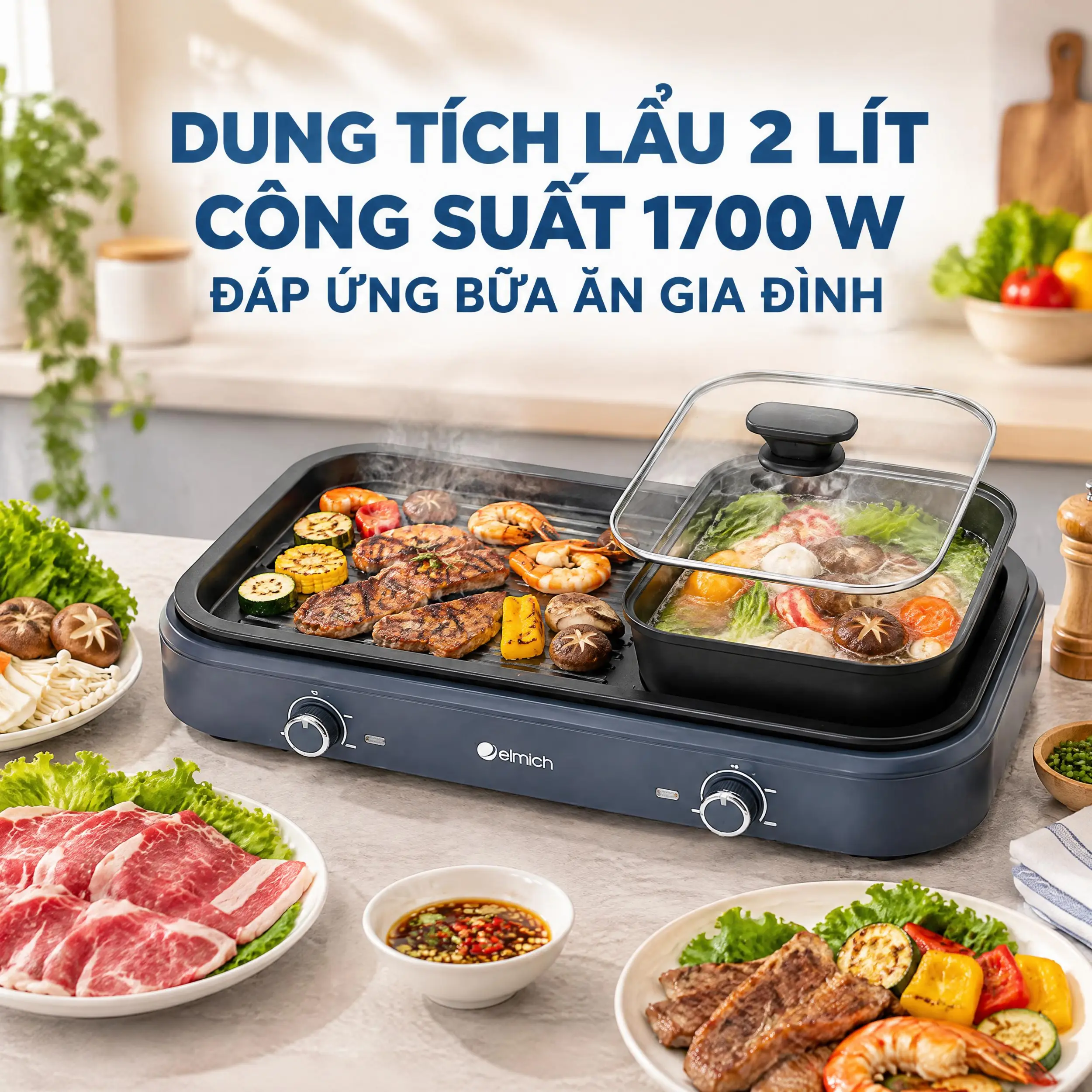 Bếp nướng lẩu đa năng Elmich HGE-3908 - Dung tích 2 lít Bếp nướng lẩu đa năng Elmich HGE-3908 - Dung tích 2 lít