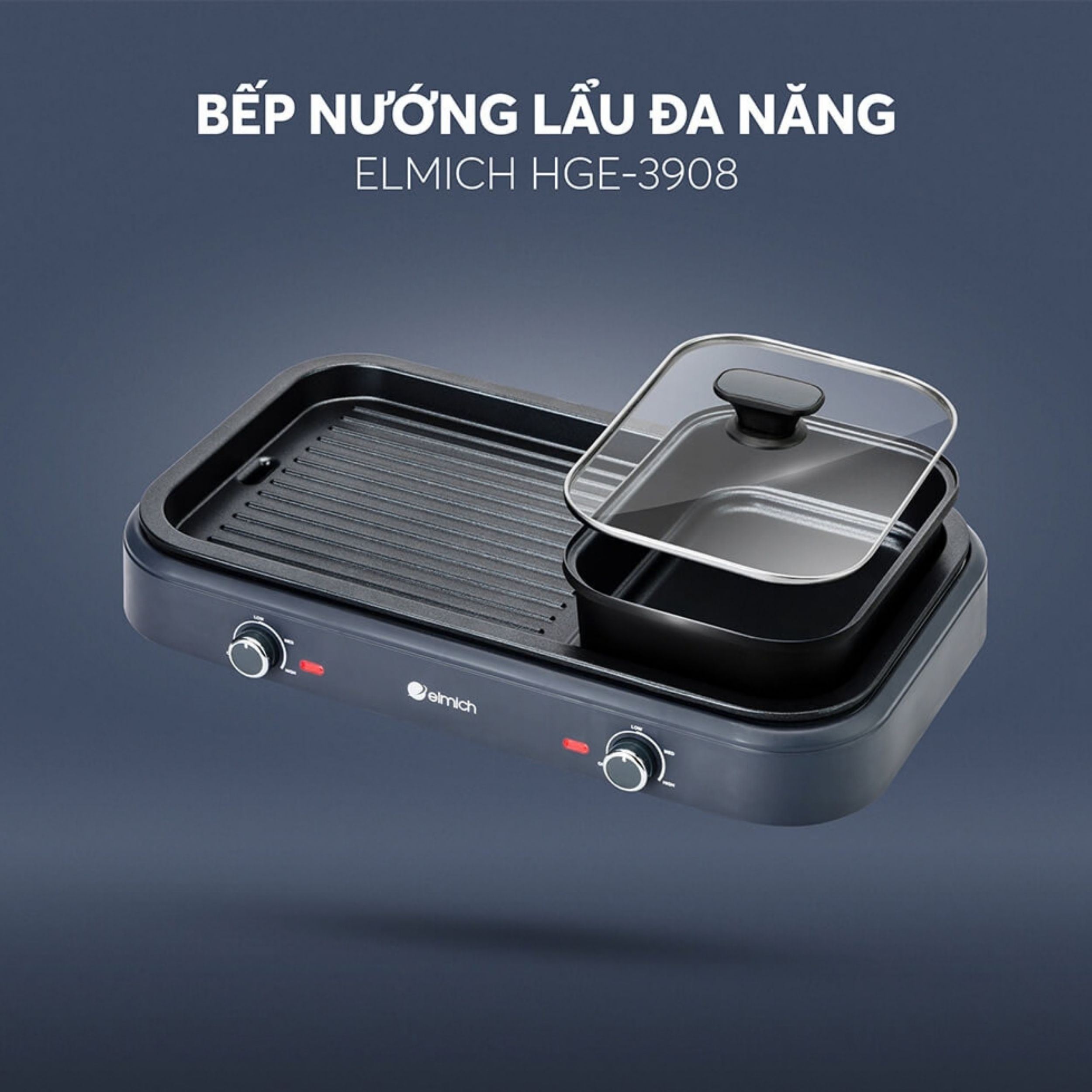 Bếp nướng lẩu đa năng Elmich HGE-3908 Màu Đen