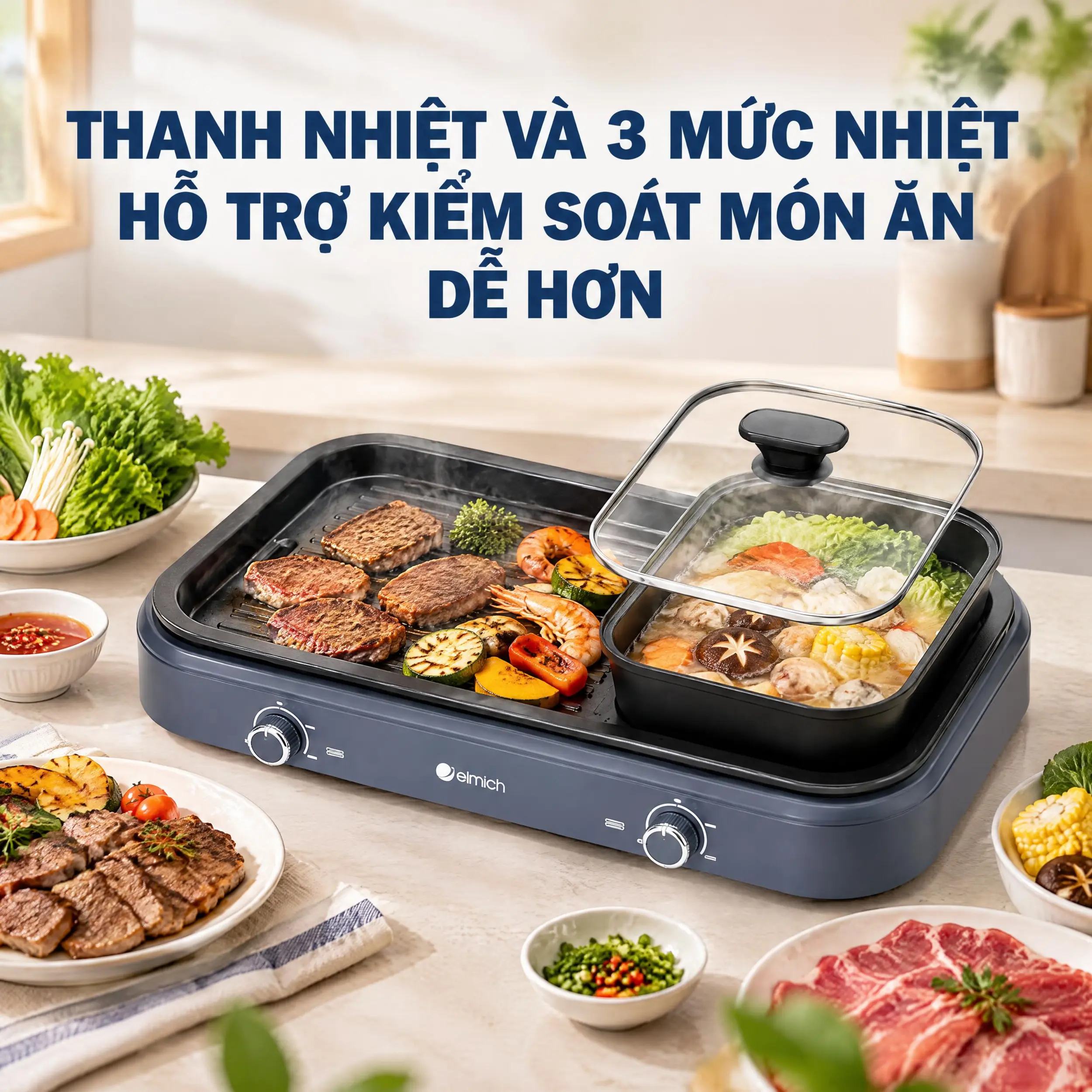 Bếp nướng lẩu đa năng Elmich HGE-3908 - 3 mức nhiệt Bếp nướng lẩu đa năng Elmich HGE-3908 - 3 mức nhiệt
