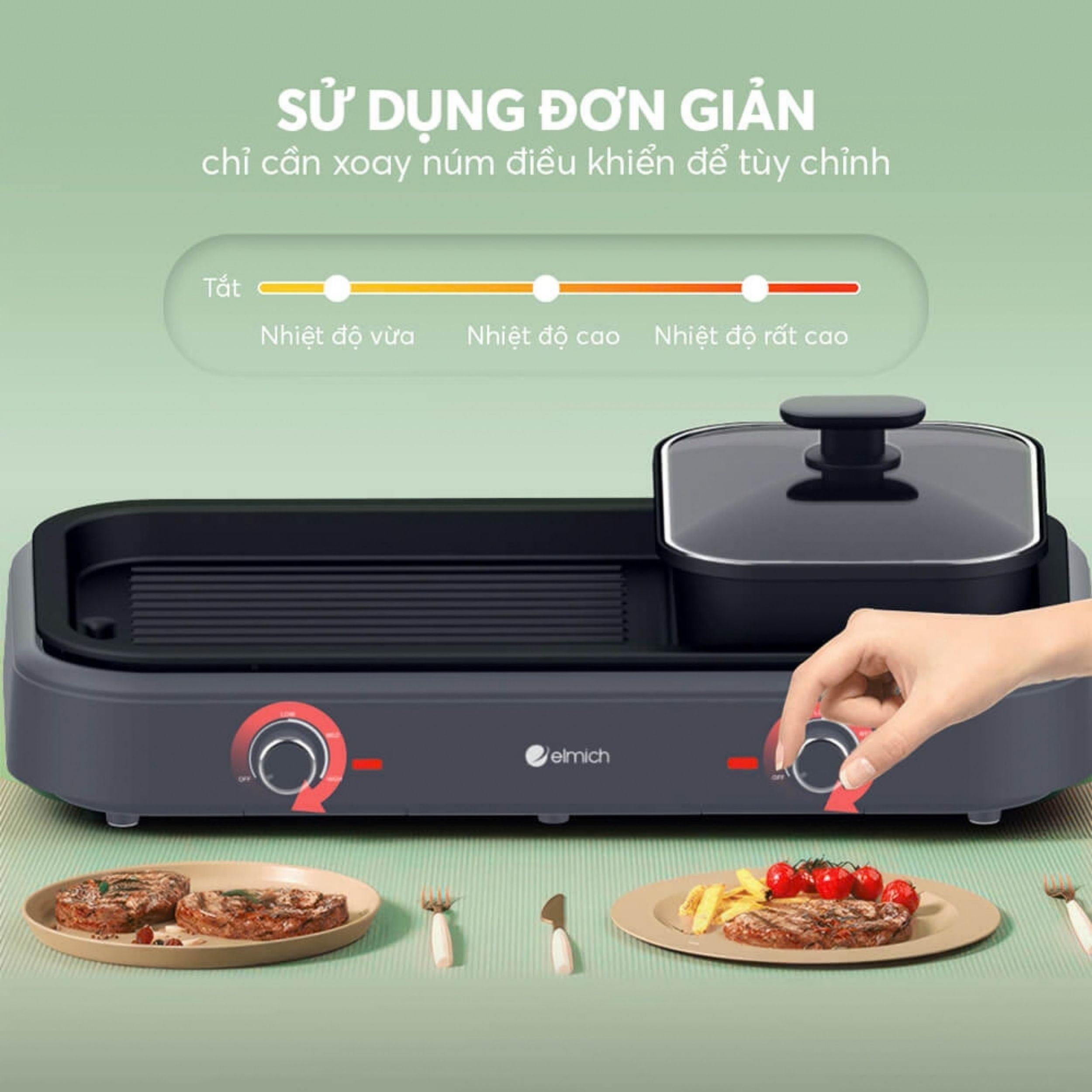 Bếp nướng lẩu đa năng Elmich HGE-3908 Màu Đen