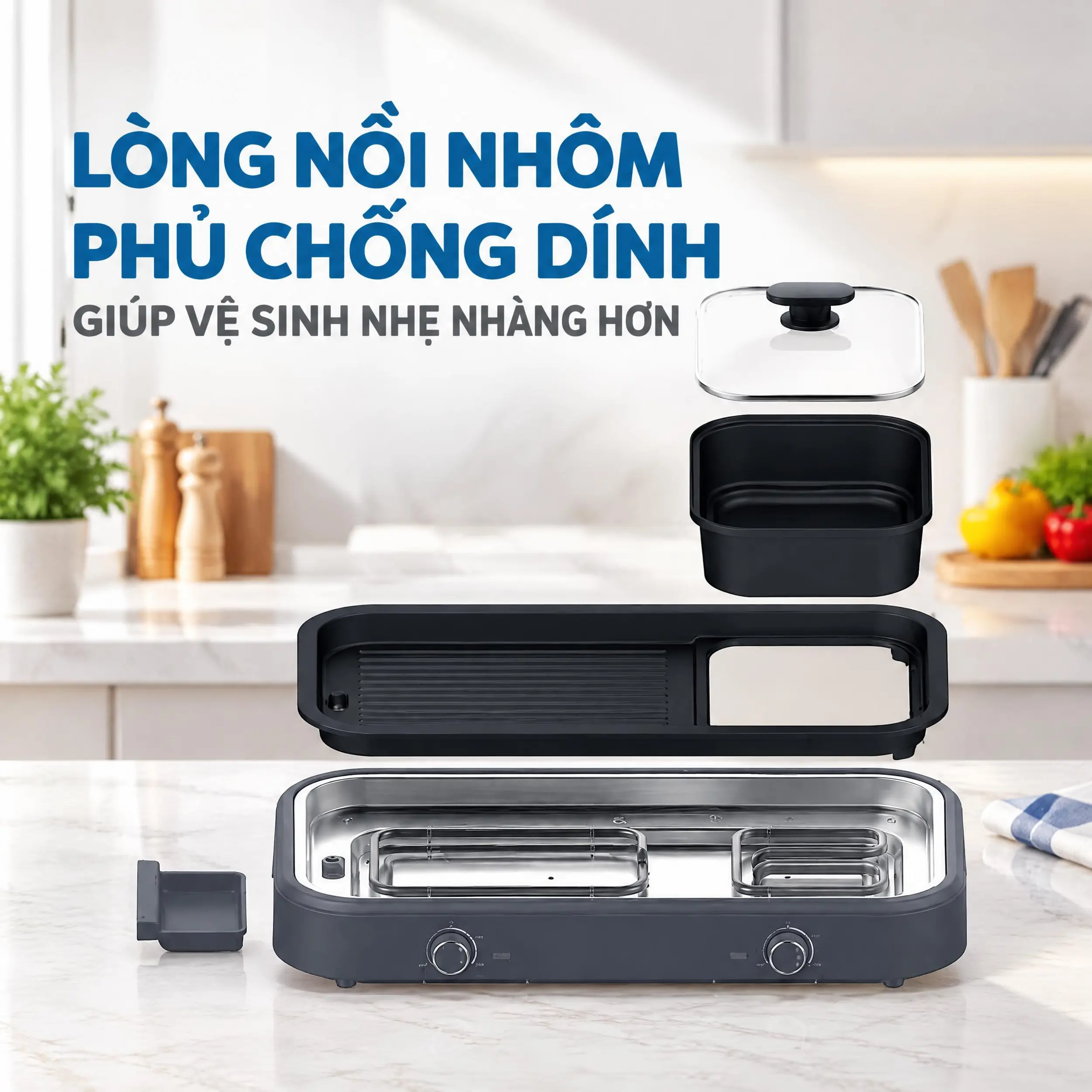 Bếp nướng lẩu đa năng Elmich HGE-3908 - Lòng nồi phủ chống dính Bếp nướng lẩu đa năng Elmich HGE-3908 - Lòng nồi phủ chống dính