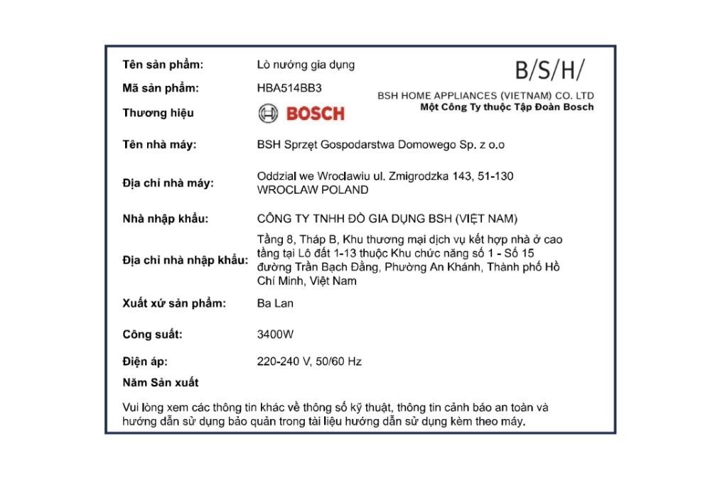 Lò nướng âm tủ Bosch HBA514BB3 71 lít