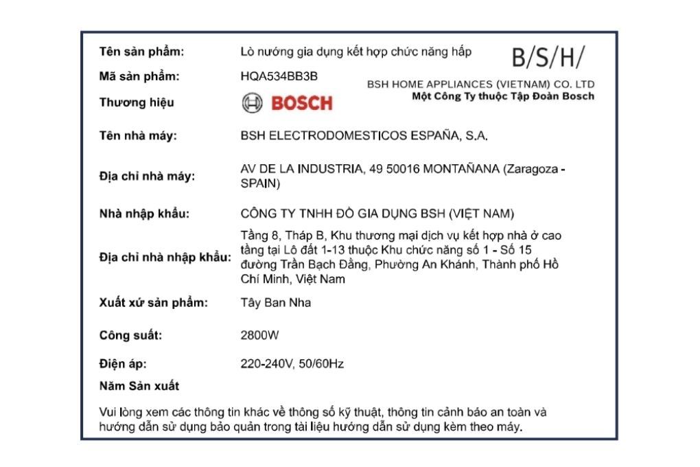 Lò nướng hơi nước âm Bosch HQA534BB3B 71 lít