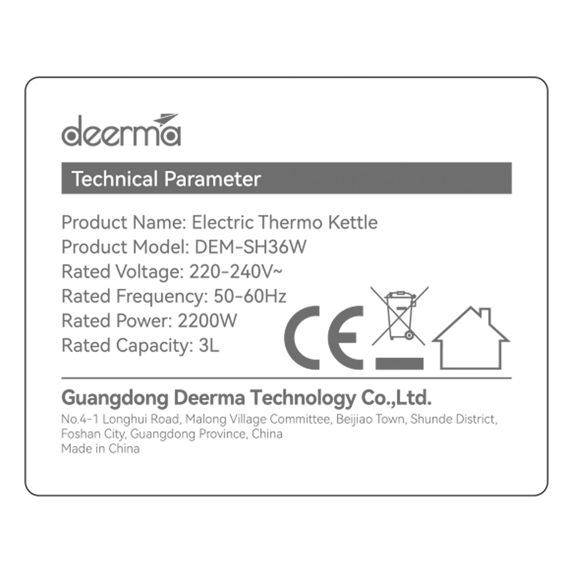 Ấm đun nước điện Deerma DEM-SH36W 3 lít Màu Trắng