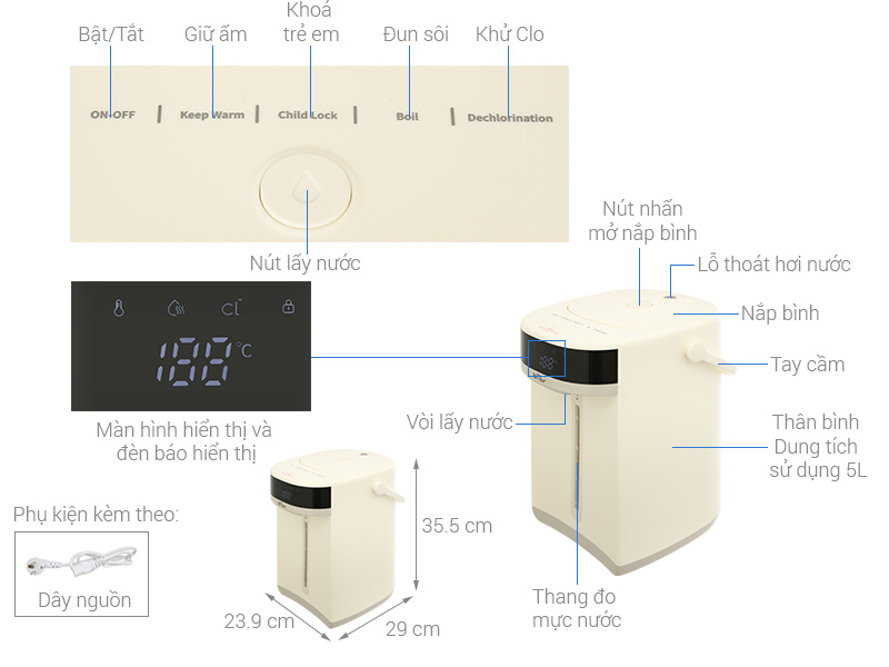 Bình thuỷ điện Bear EWB-5H50C62 5 lít