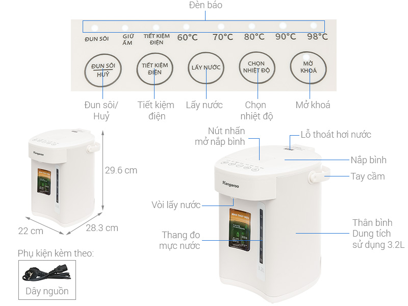 Bình thuỷ điện Kangaroo KGT32G 3.2 lít