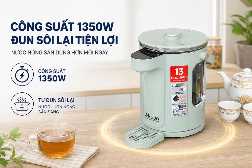 Bình thủy điện Sunhouse SHD1445 3 lít Màu Xanh ngọc
