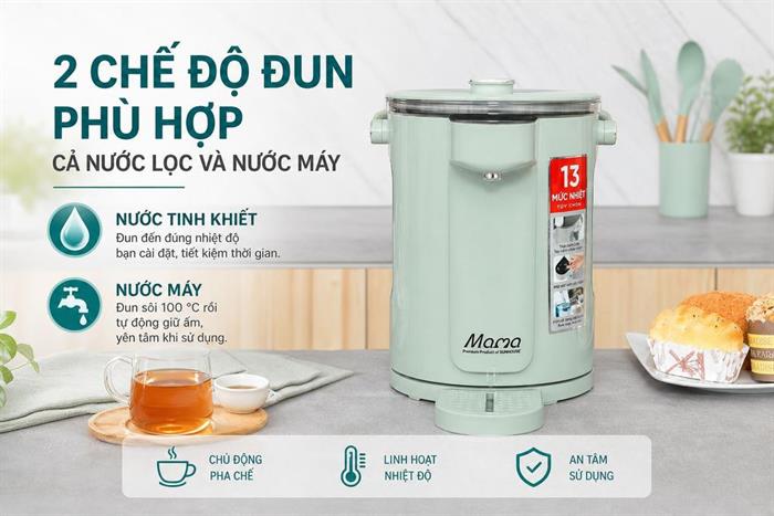 Bình thủy điện Sunhouse SHD1445 3 lít Màu Xanh ngọc