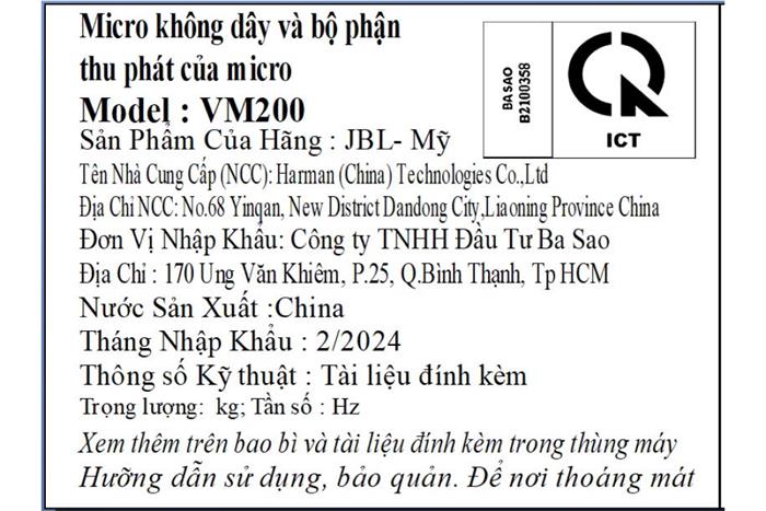 Micro không dây JBL VM200 Màu Xám