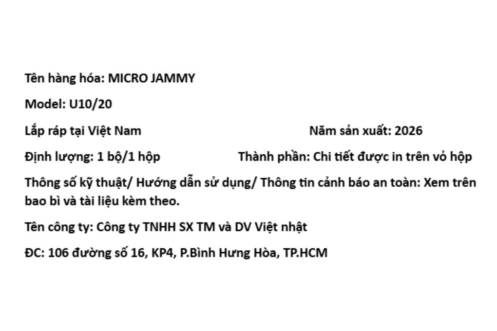 Cặp micro không dây Jammy U10/20 Màu Đen
